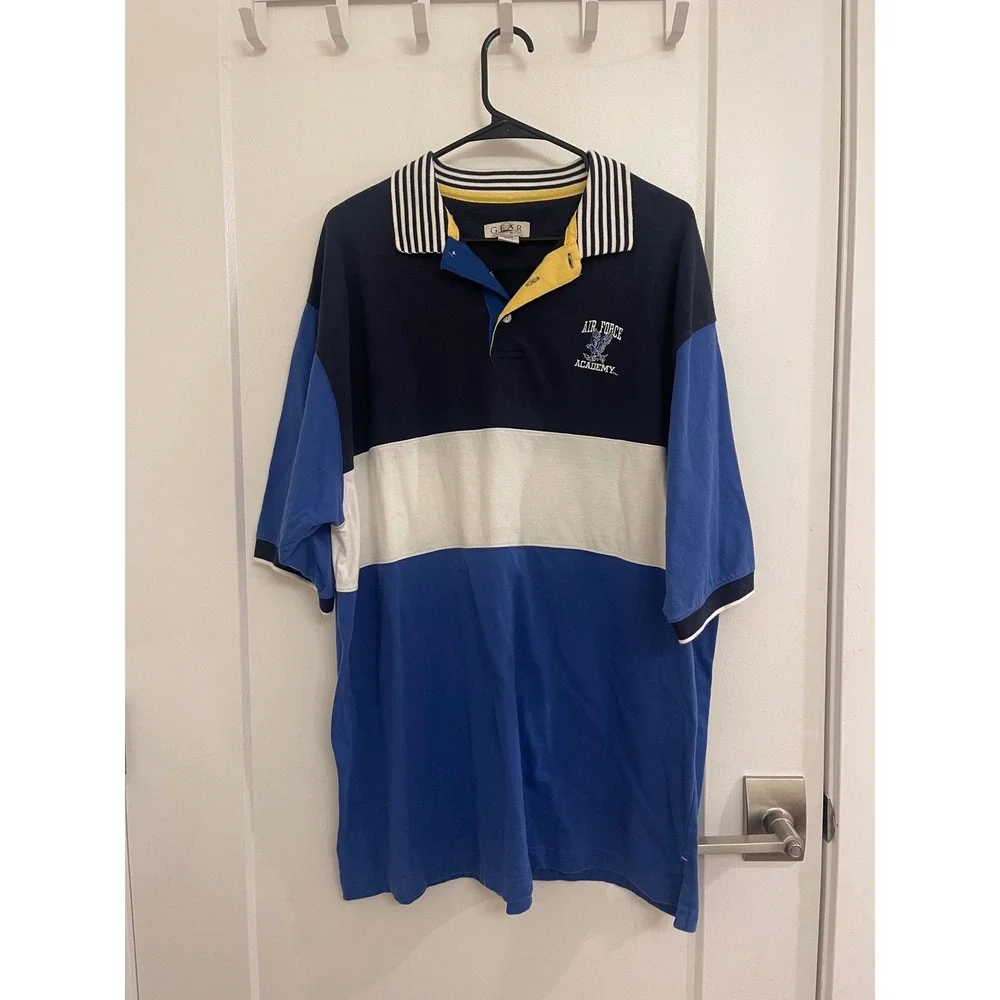 Vintage 90s Air Force Color Block‎ Men's Polo Retro Classic Military
